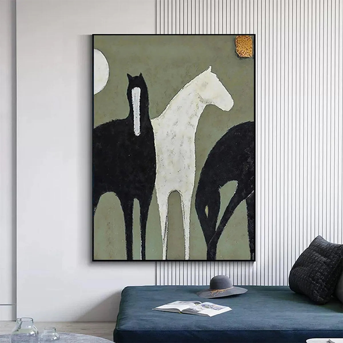 THREE HORSES: Minimalist Horse Painting, Vertical Wall Art