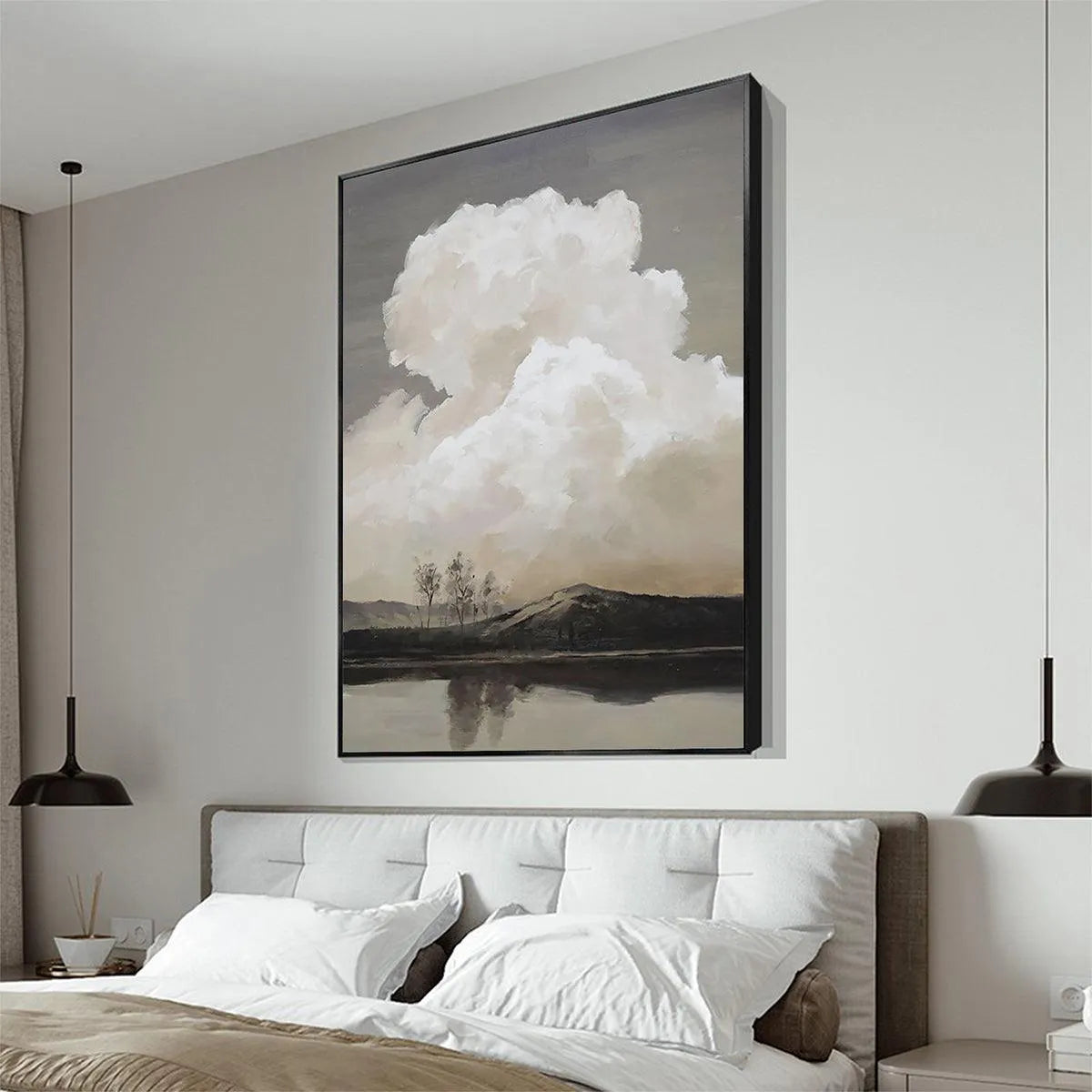 Cloudy Landscape: Muted Landscape Painting | Vertical Wall Art | Nature Decor