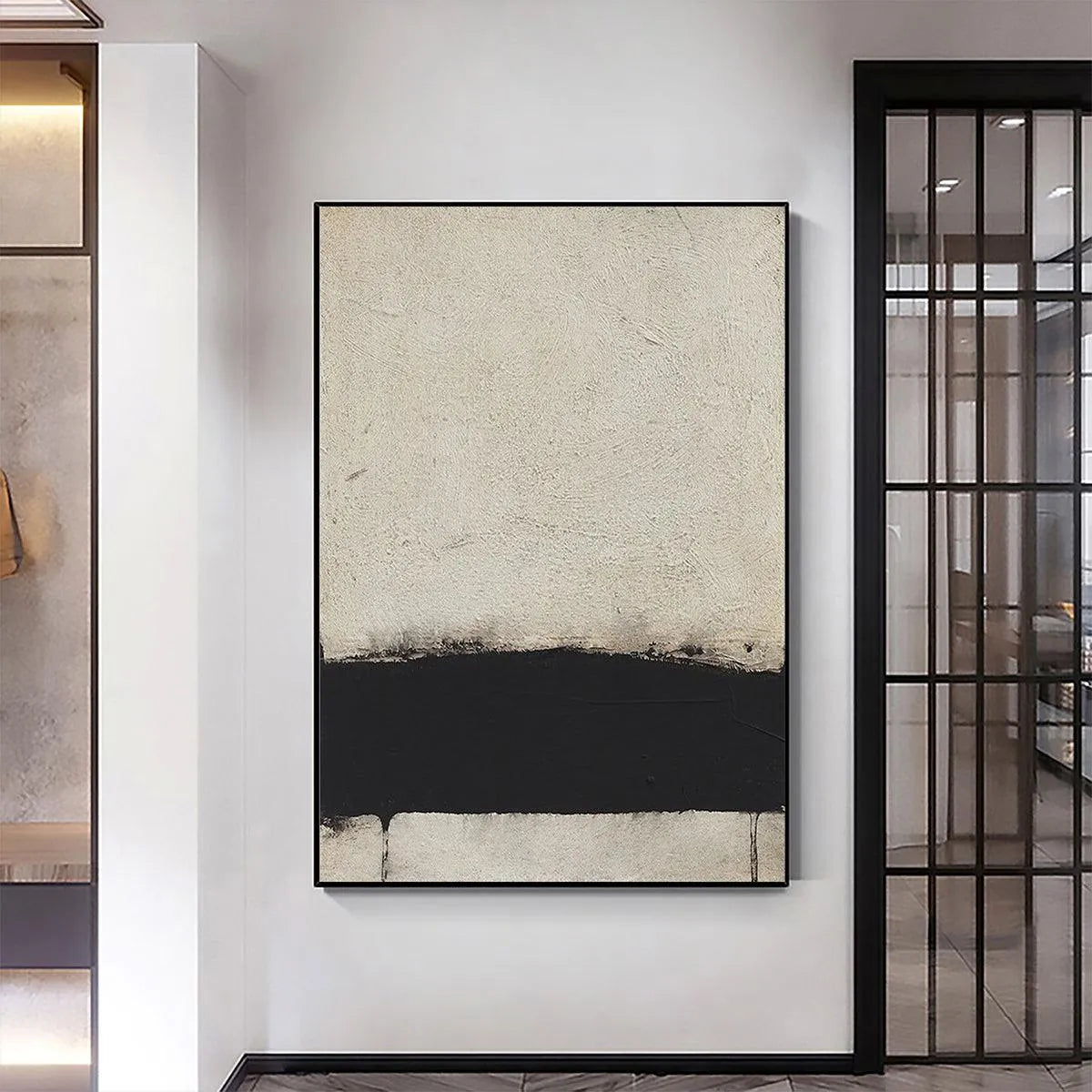 MINIMALIST BLACK AND WHITE LANDSCAPE: Textured Abstract Painting, Vertical Wall Art