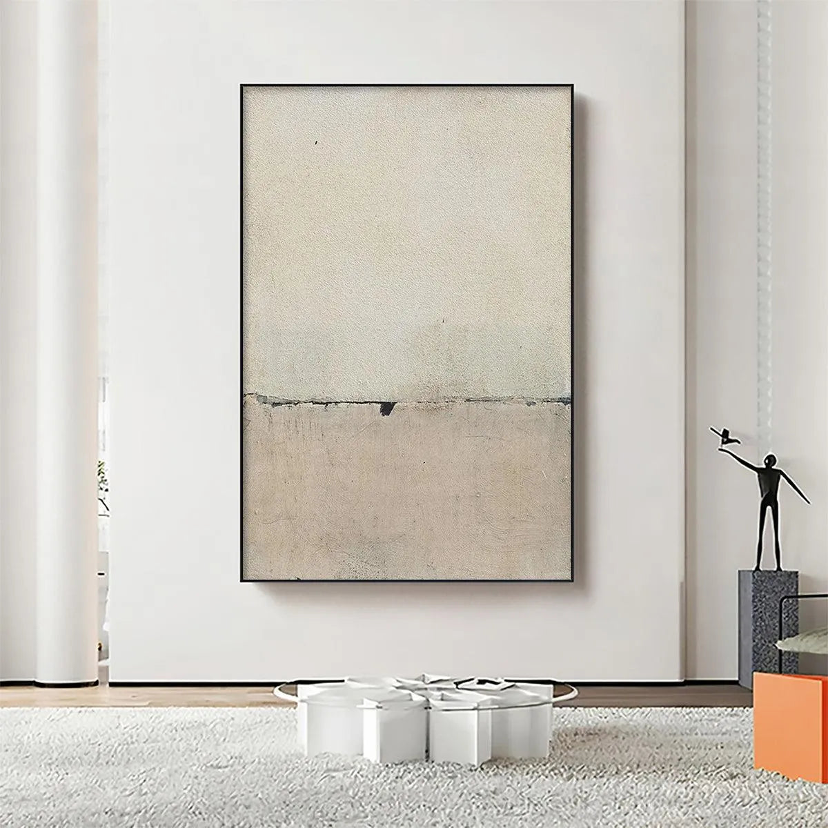 MINIMALIST EARTHSCAPE: Neutral Abstract Landscape Painting, Vertical Wall Art