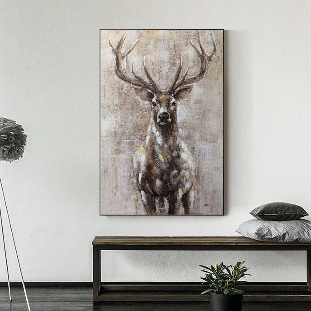 MAJESTIC STAG: Textured Stag Painting, Vertical Wall Art