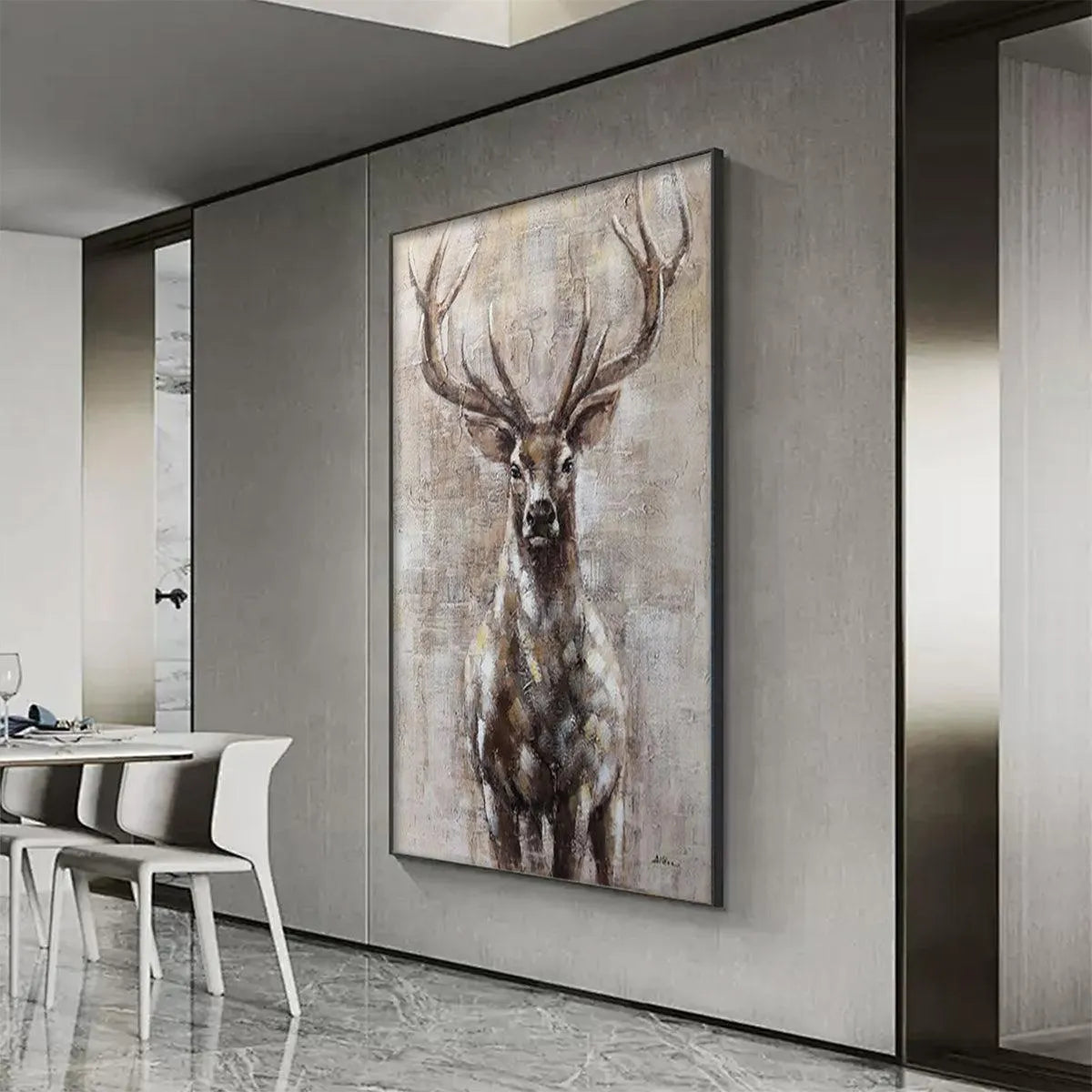 MAJESTIC STAG: Textured Stag Painting, Vertical Wall Art