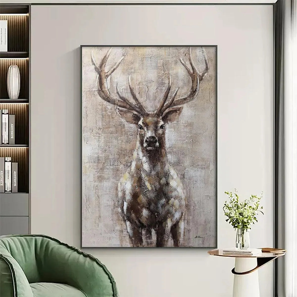 MAJESTIC STAG: Textured Stag Painting, Vertical Wall Art