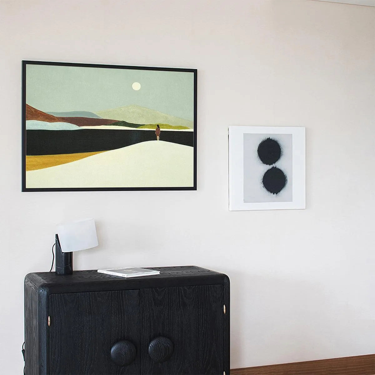 SOLITARY FIGURE IN MINIMALIST LANDSCAPE: Serene Landscape Painting, Horizontal Wall Art