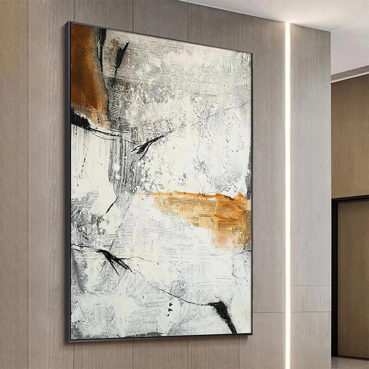 TEXTURED ABSTRACT IN BROWN AND WHITE: Modern Abstract Painting, Vertical Wall Art