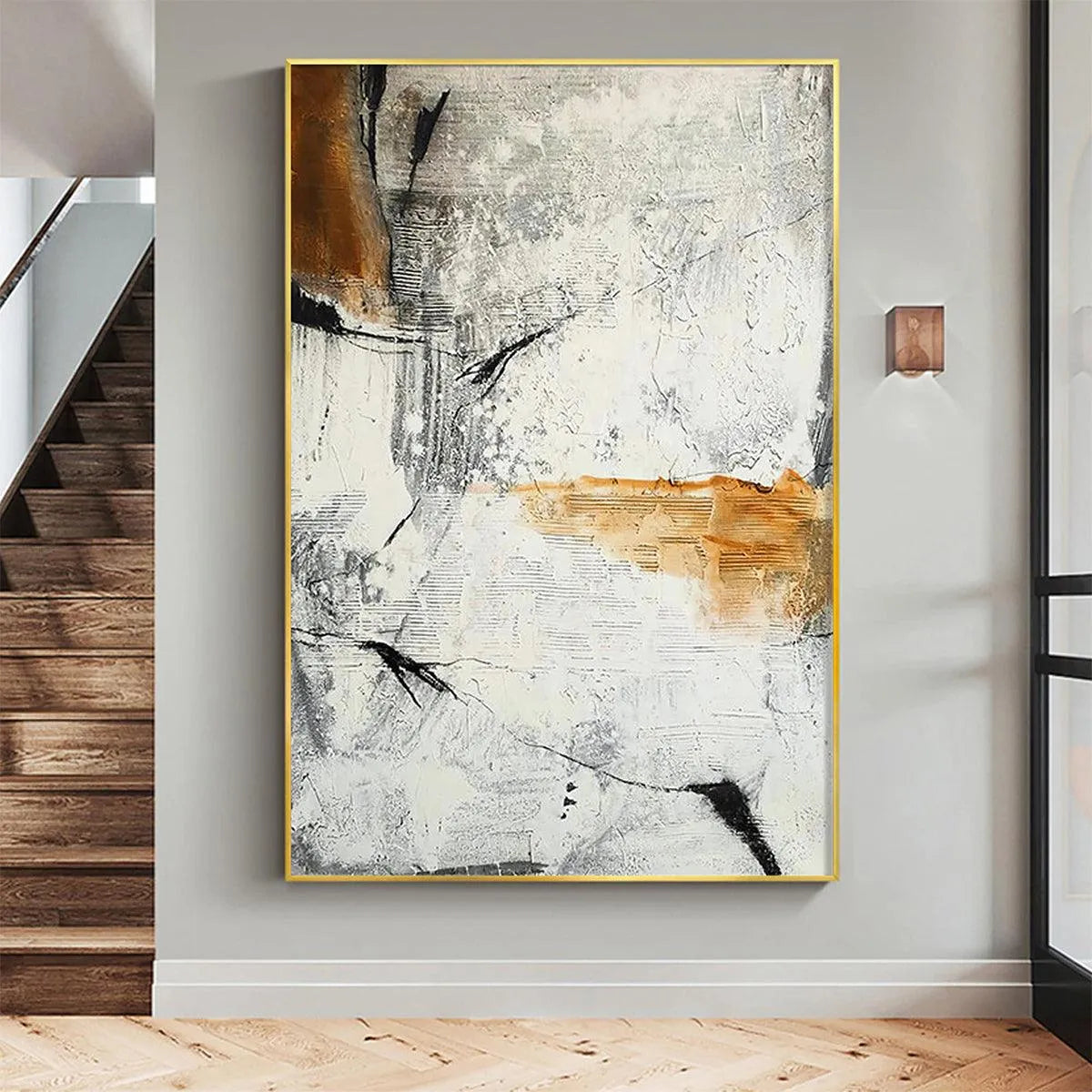 TEXTURED ABSTRACT IN BROWN AND WHITE: Modern Abstract Painting, Vertical Wall Art