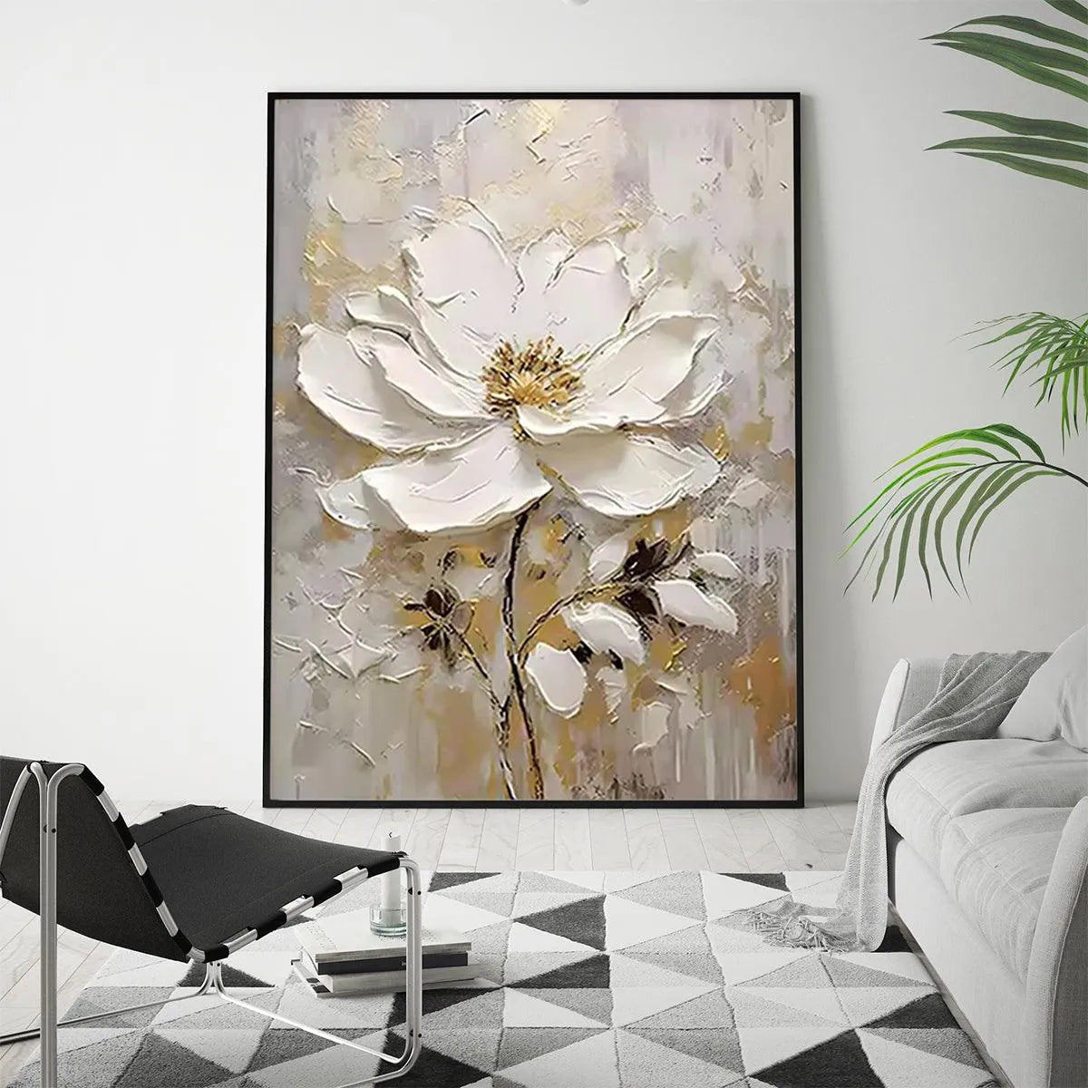 WHITE BLOSSOM: Textured White Floral Painting, Impasto Wall Art, Vertical Canvas, Romantic Decor