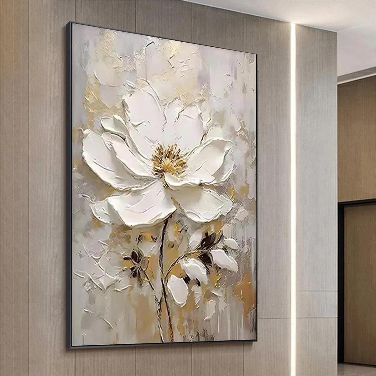 WHITE BLOSSOM: Textured White Floral Painting, Impasto Wall Art, Vertical Canvas, Romantic Decor