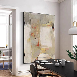 Javier Ramirez Minimalist Abstract Painting, vertical wall art in neutral tones, modern home decor.