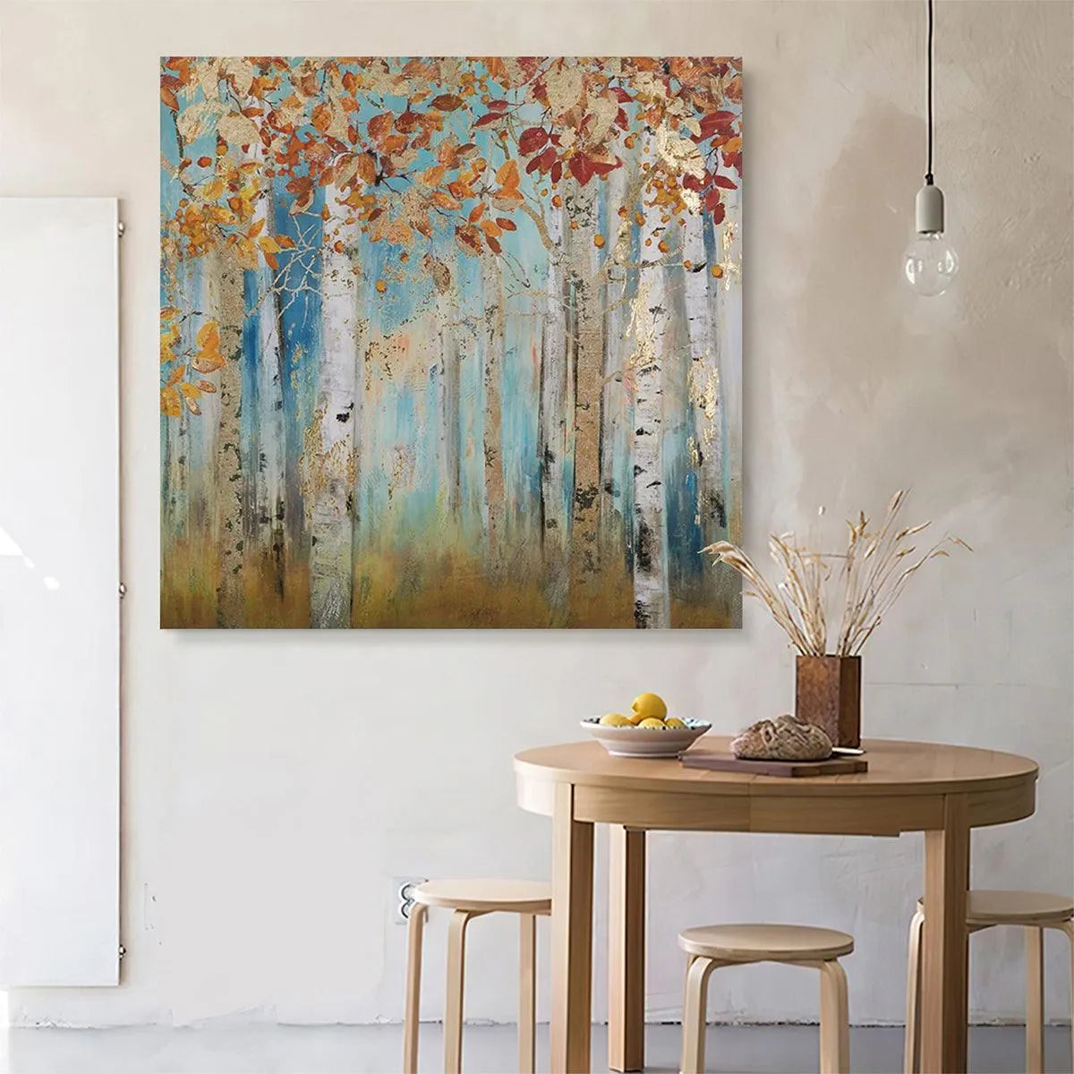 GOLDEN AUTUMN FOREST: Textured Autumn Forest Painting, Square Wall Art