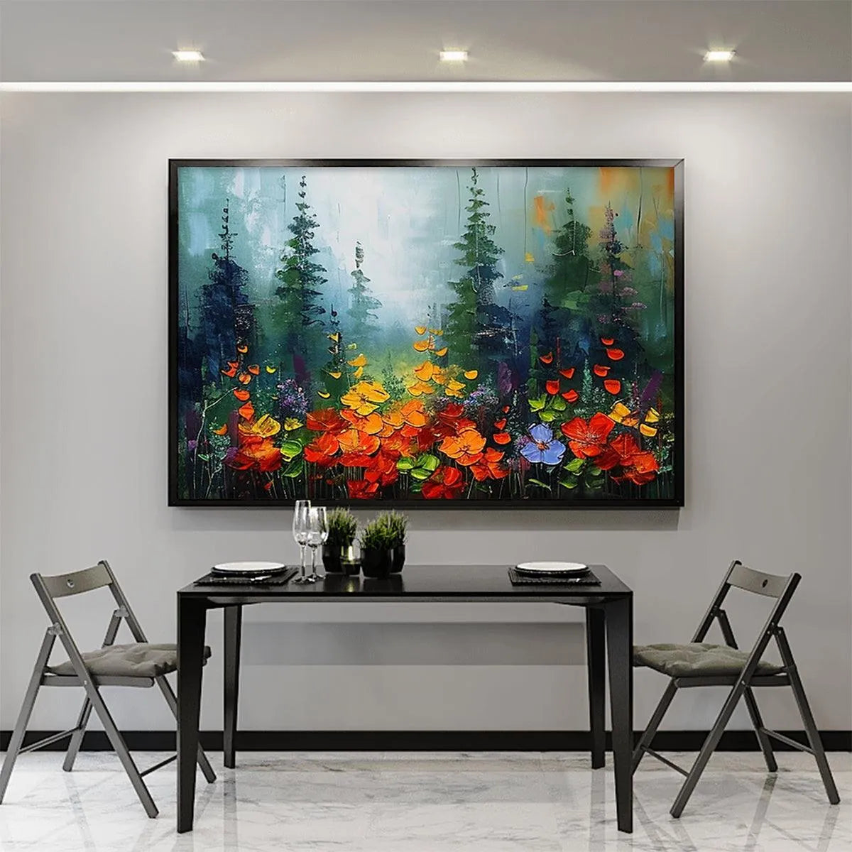 WILD FLOWER MEADOW: Textured Floral Landscape Painting, Impasto Wall Art, Panoramic Canvas, Nature Decor