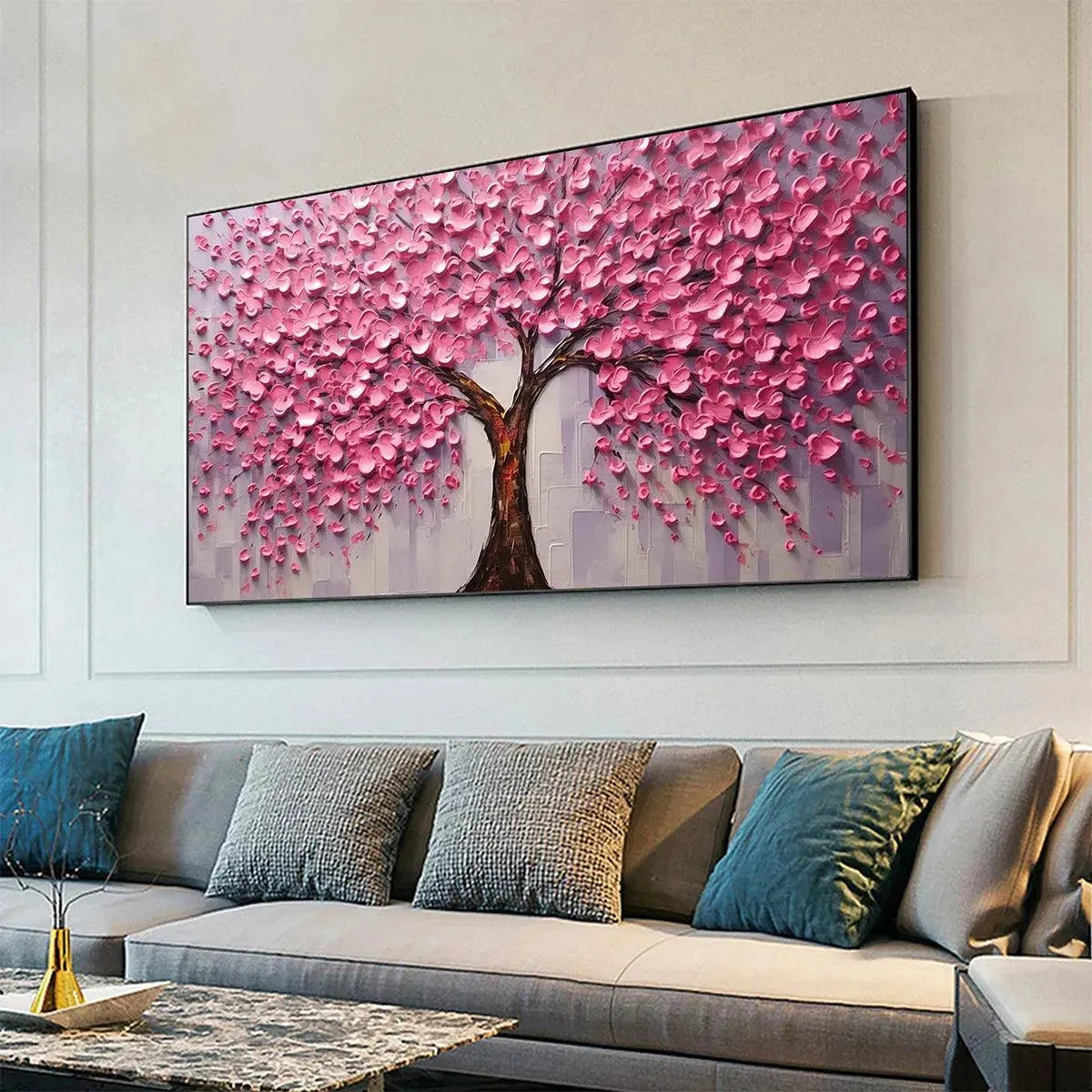 Pink Horizon（ピンクホライズン）テクスチャーアート流木スタンド３点 Pink Blossom Abundance | Cherry Blossom Impasto Art – MontCarta