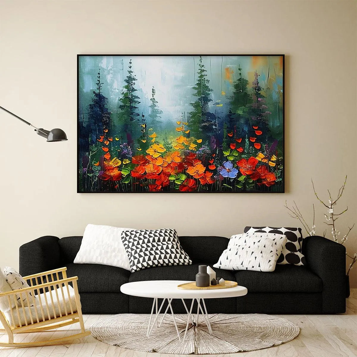 WILD FLOWER MEADOW: Textured Floral Landscape Painting, Impasto Wall Art, Panoramic Canvas, Nature Decor