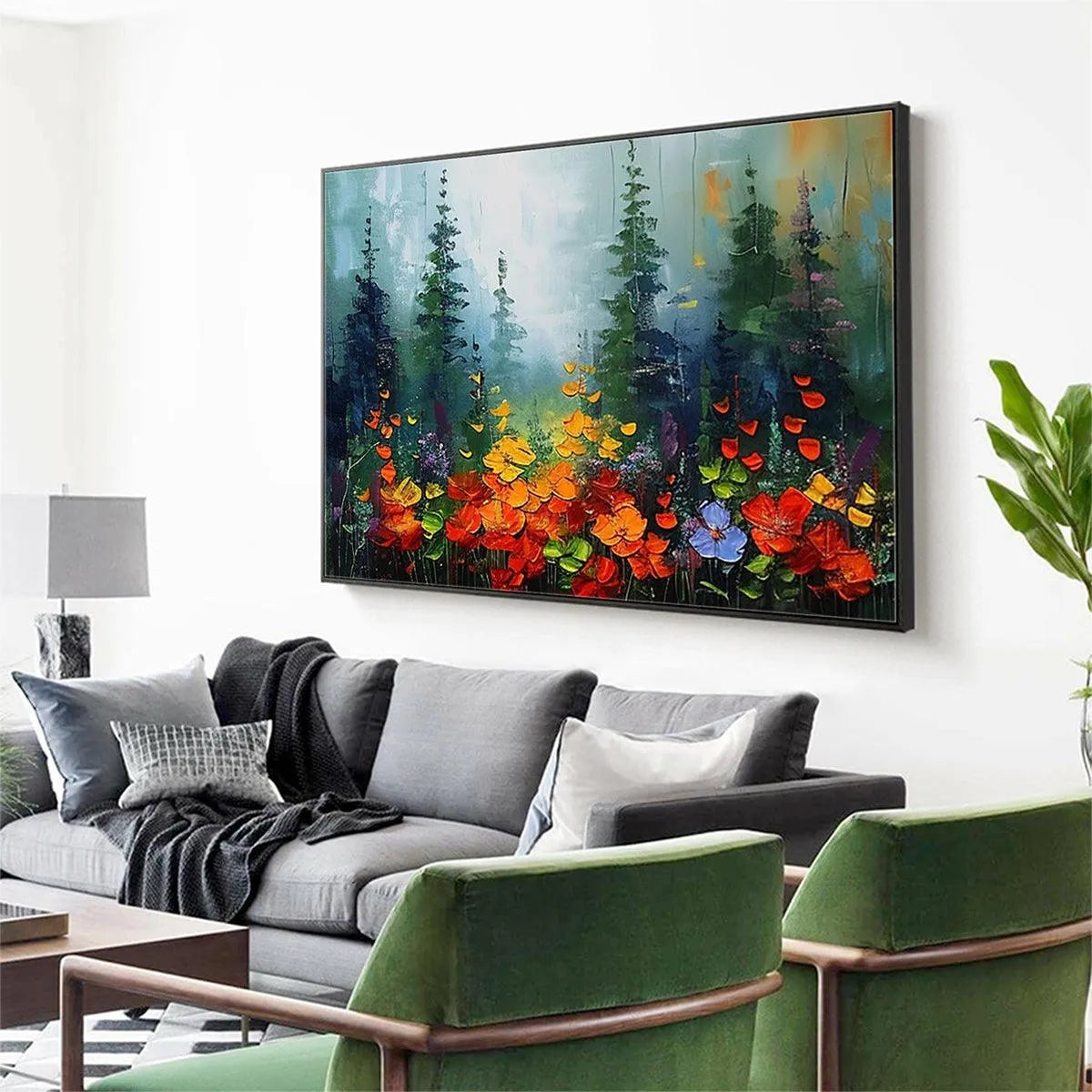 WILD FLOWER MEADOW: Textured Floral Landscape Painting, Impasto Wall Art, Panoramic Canvas, Nature Decor