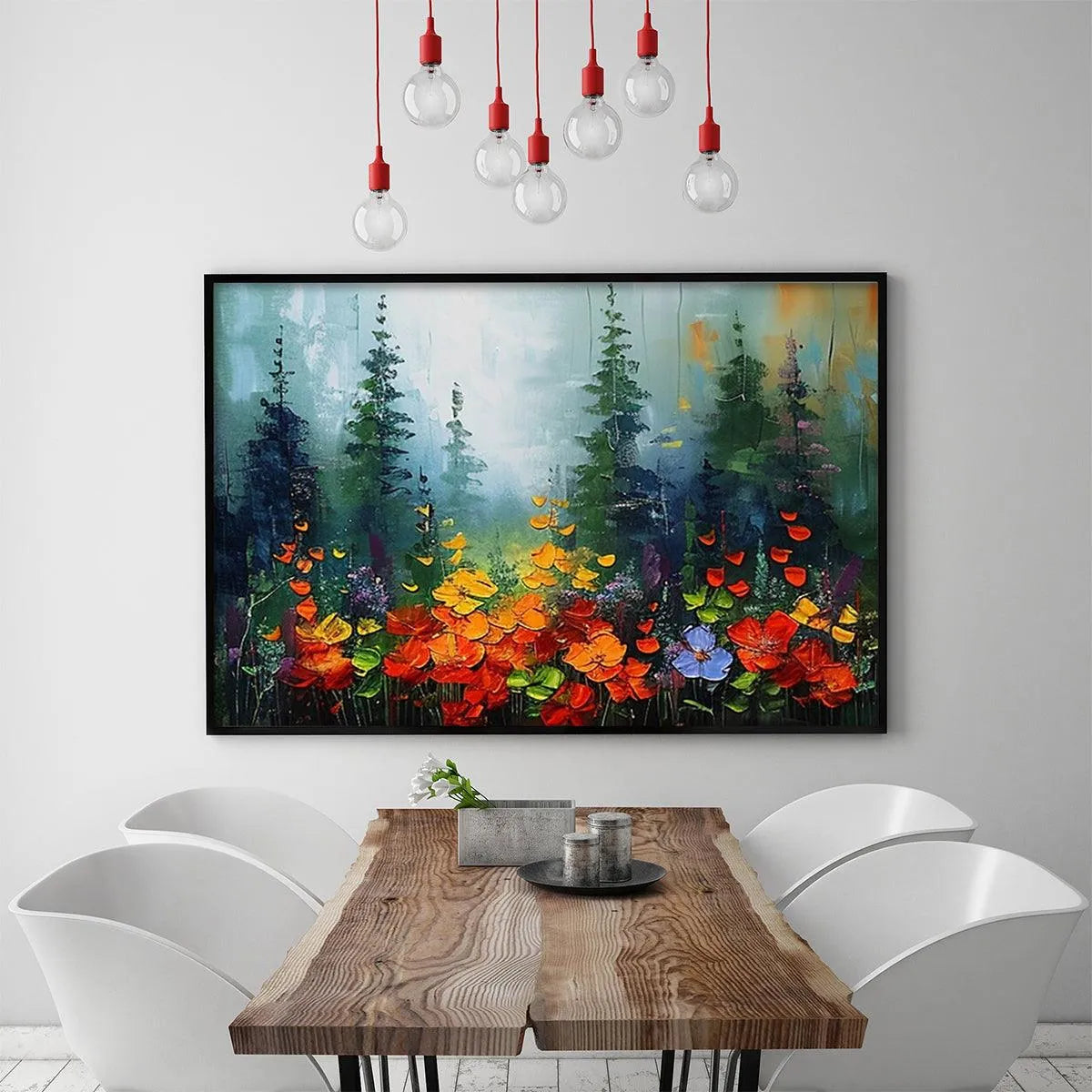 WILD FLOWER MEADOW: Textured Floral Landscape Painting, Impasto Wall Art, Panoramic Canvas, Nature Decor