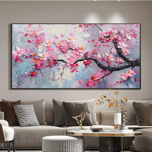 Elodie Dubois Springtime Serenade cherry blossom painting, textured pink flower art, framed wall art