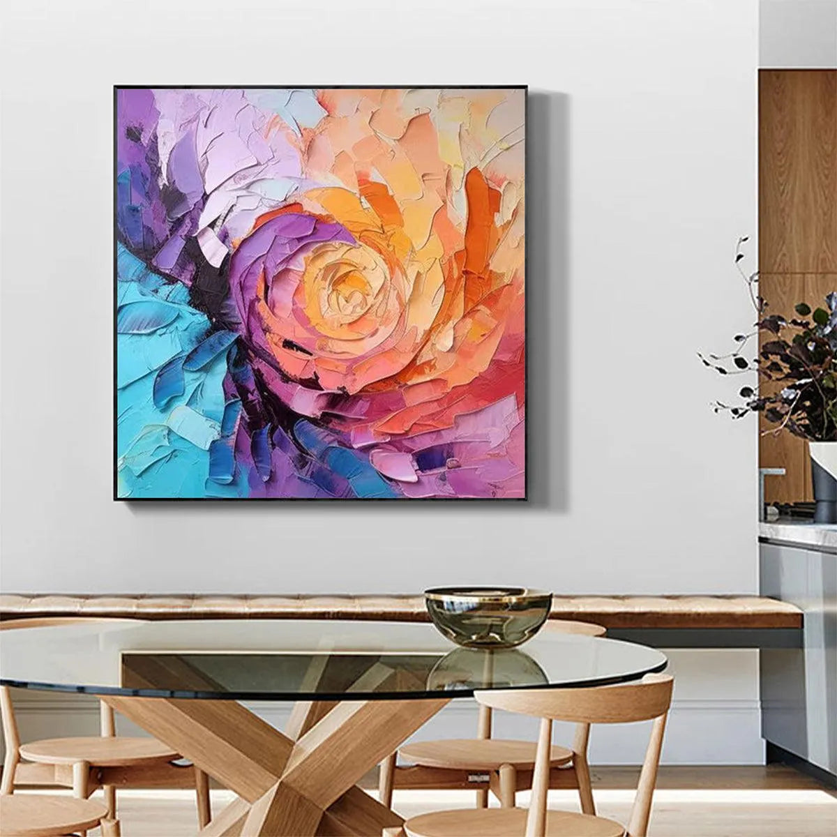 ABSTRACT ROSE: Textured Floral Painting, Impasto Wall Art, Square Canvas, Modern Decor