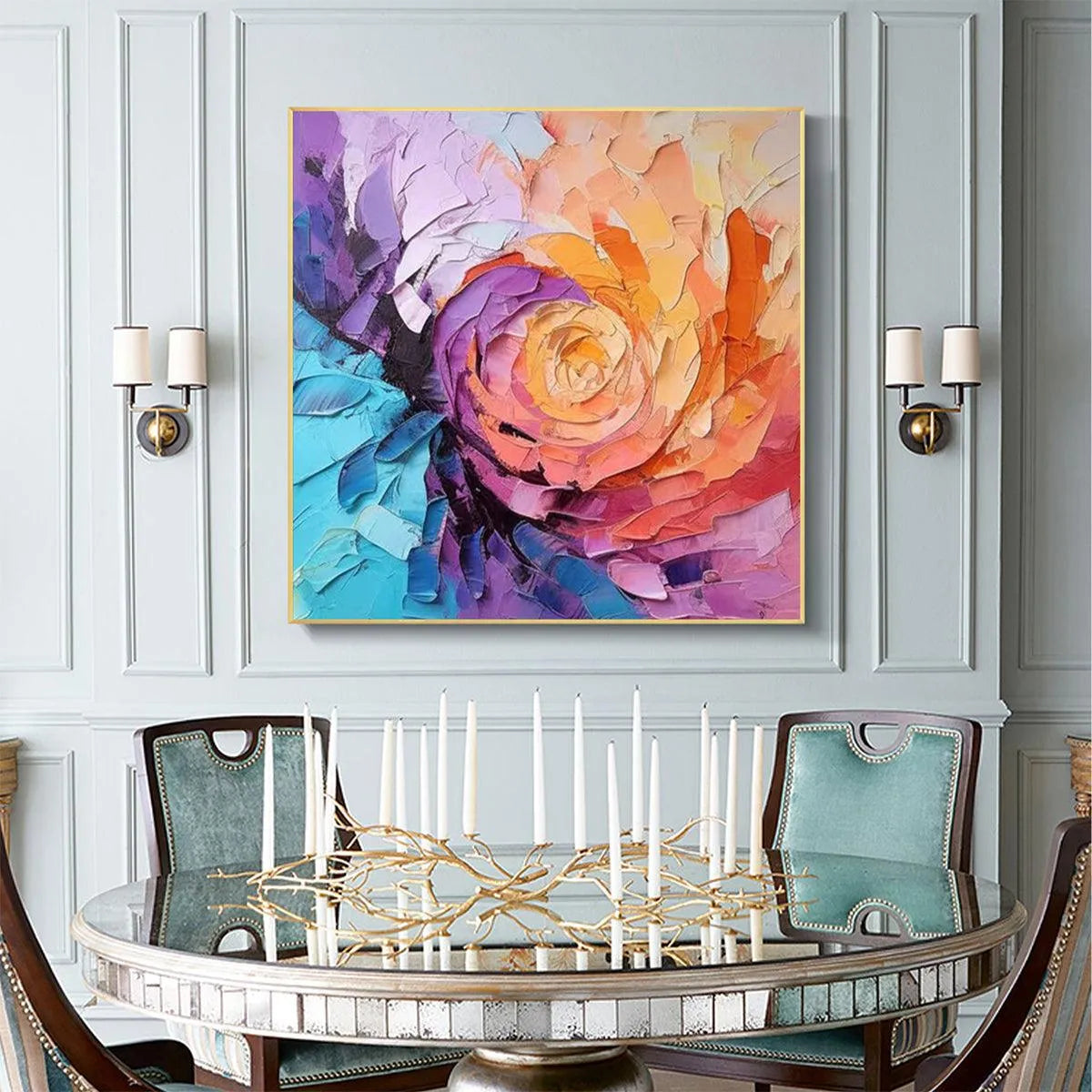 ABSTRACT ROSE: Textured Floral Painting, Impasto Wall Art, Square Canvas, Modern Decor