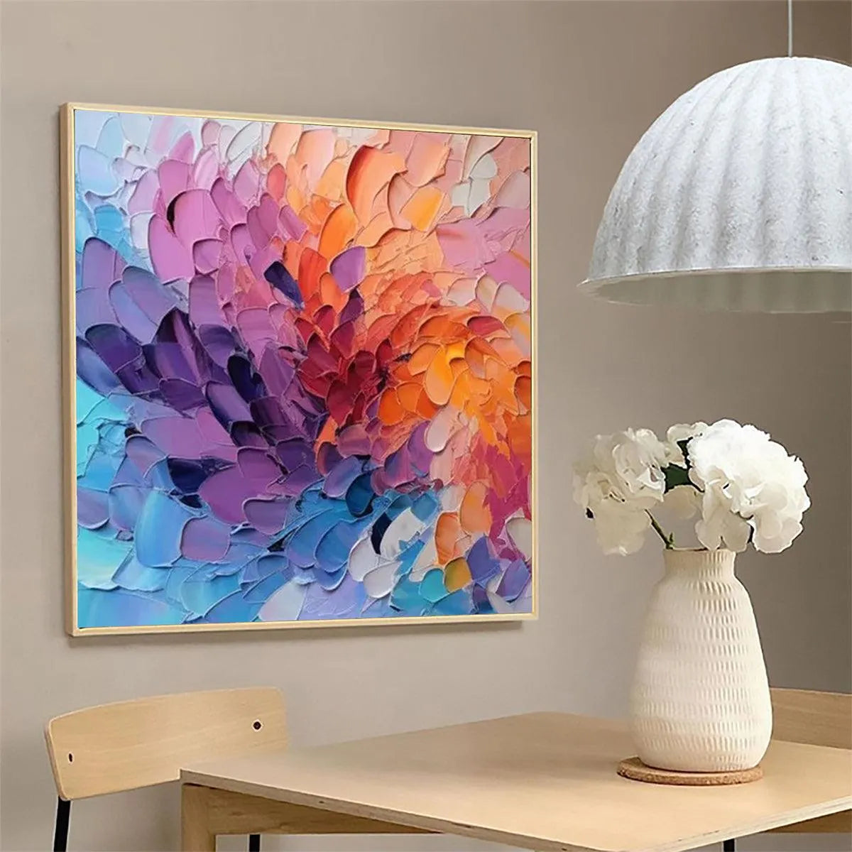 COLORFUL WHIRL: Textured Abstract Painting, Impasto Wall Art, Square Canvas, Modern Decor