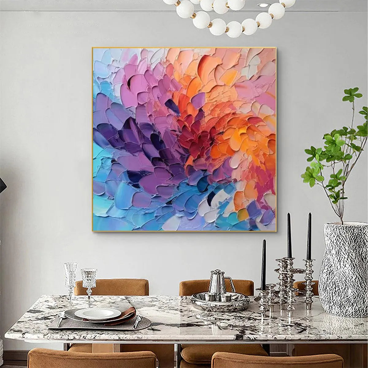 COLORFUL WHIRL: Textured Abstract Painting, Impasto Wall Art, Square Canvas, Modern Decor