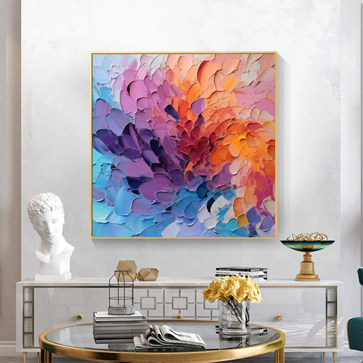 COLORFUL WHIRL: Textured Abstract Painting, Impasto Wall Art, Square Canvas, Modern Decor