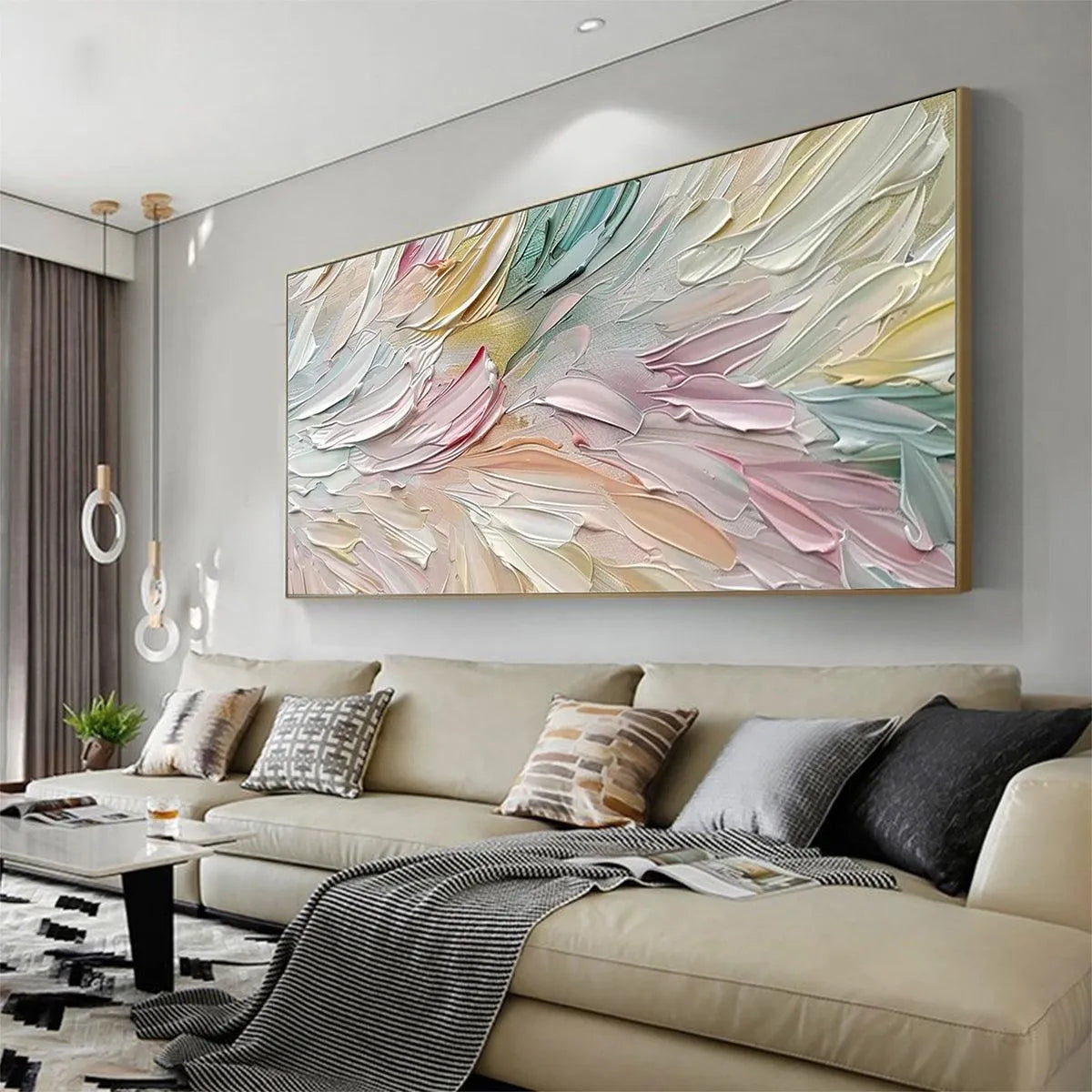 PASTEL DREAM: Textured Abstract Painting in Soft Hues, Horizontal Wall Art