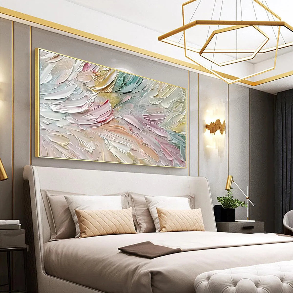 PASTEL DREAM: Textured Abstract Painting in Soft Hues, Horizontal Wall Art