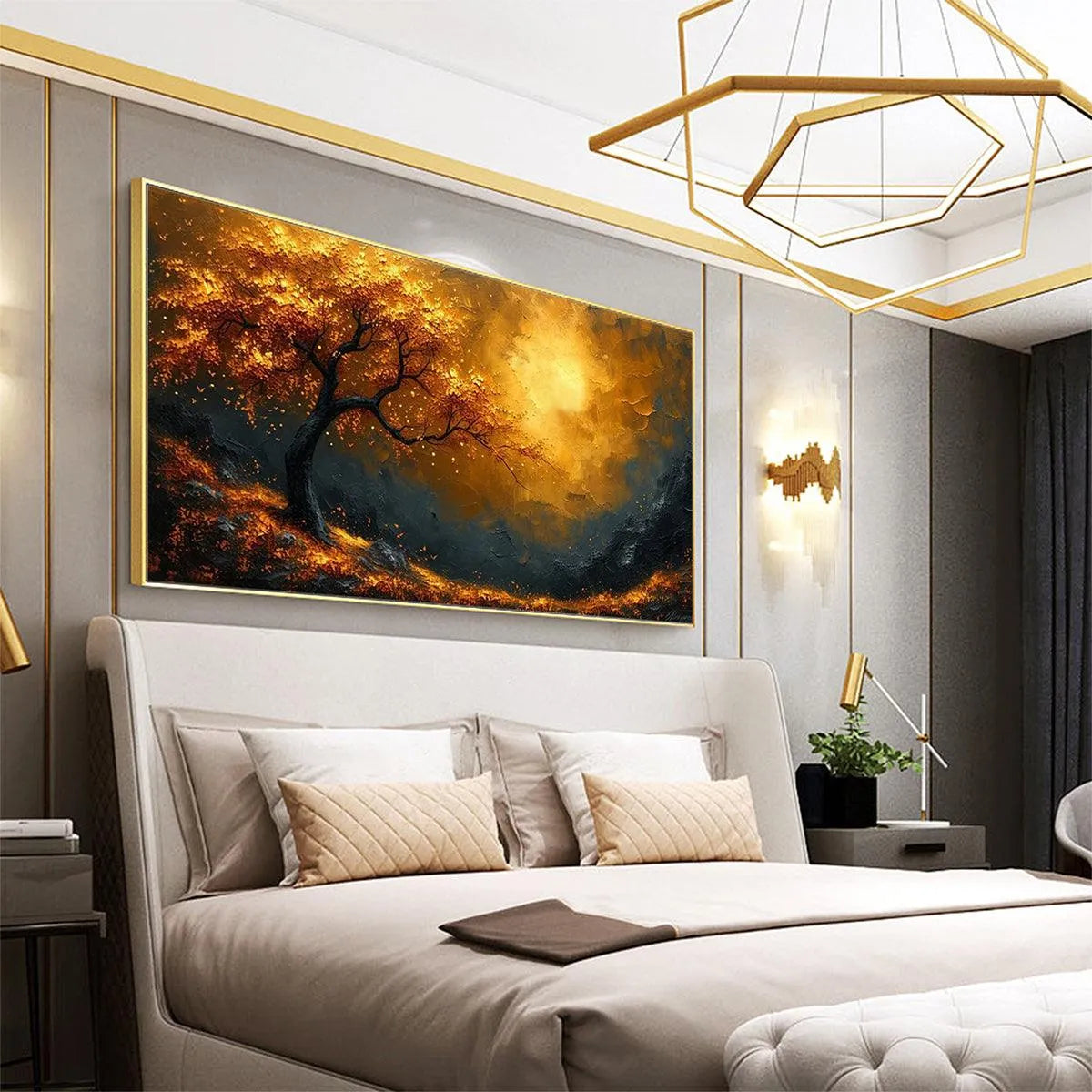 GOLDEN HOUR: Textured Tree Painting, Impasto Wall Art, Panoramic Canvas, Landscape Decor