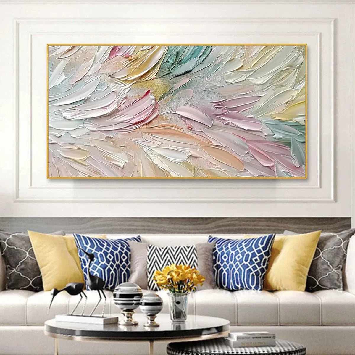 PASTEL DREAM: Textured Abstract Painting in Soft Hues, Horizontal Wall Art