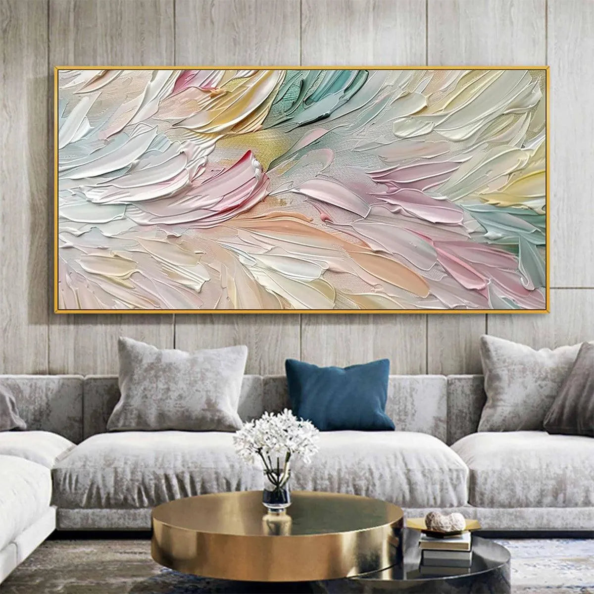 PASTEL DREAM: Textured Abstract Painting in Soft Hues, Horizontal Wall Art