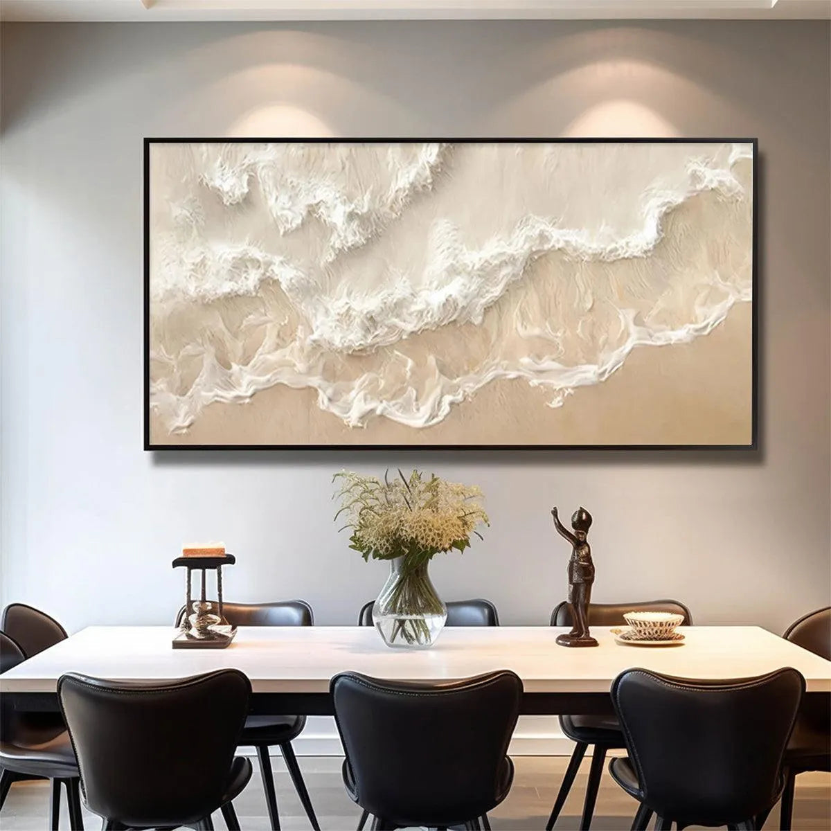 SANDY WHISPERS: Minimalist Beach Waves Painting, Horizontal Wall Art