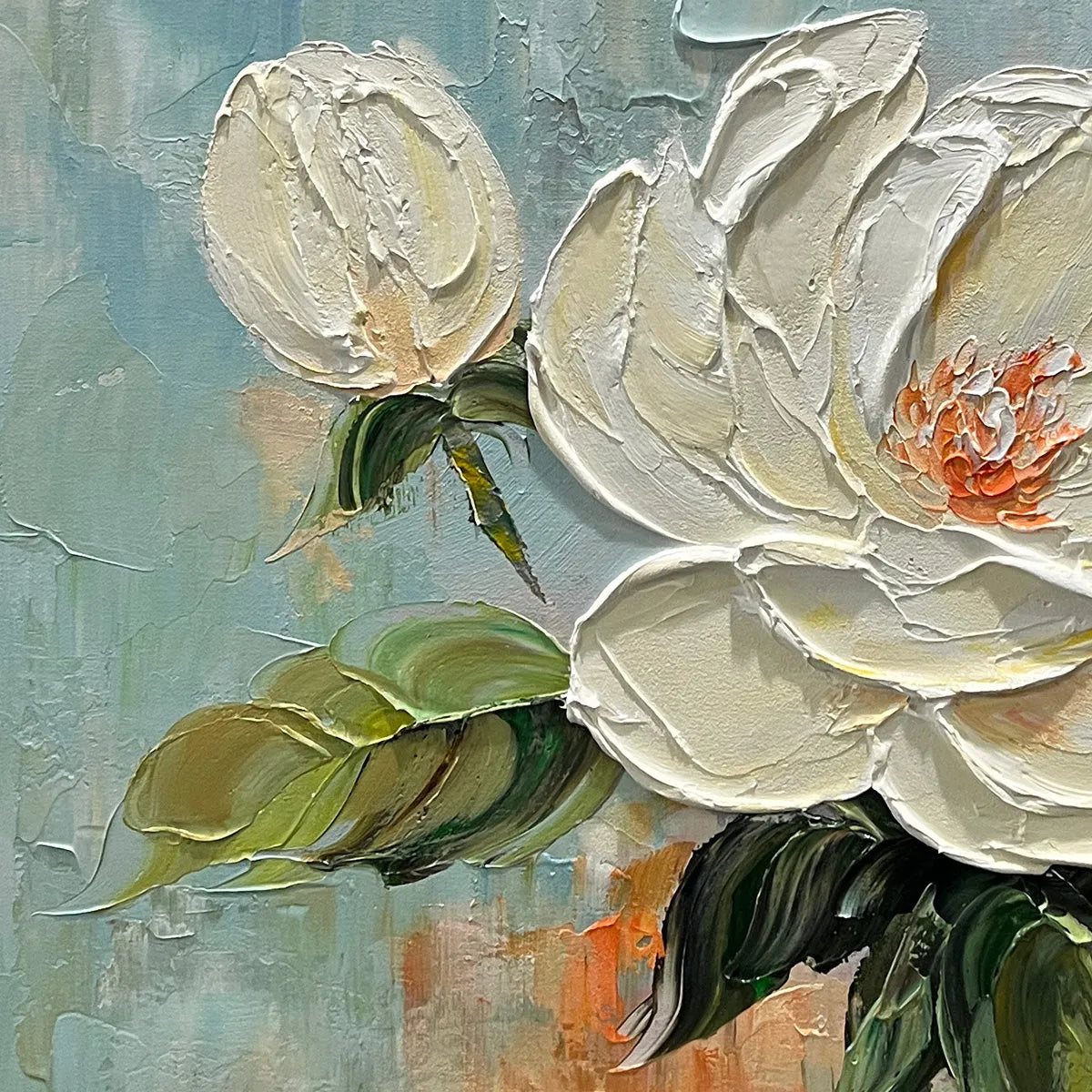 BLOSSOM'S GRACE: Textured Impasto Magnolia Painting on Square Canvas