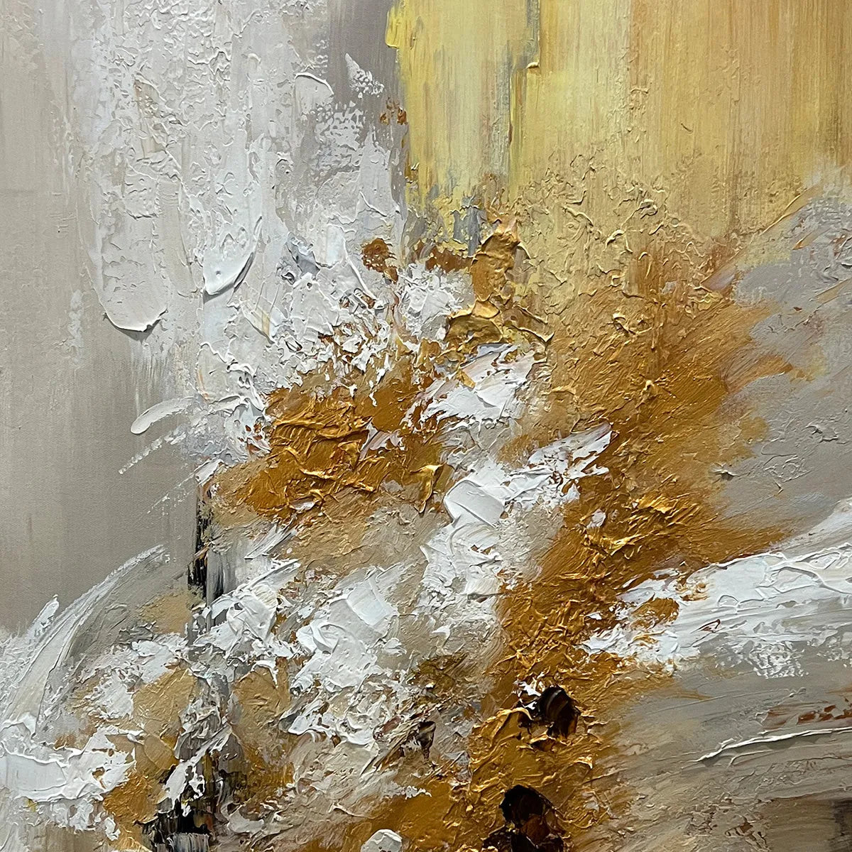 GOLDEN WHISPERS: Textured Abstract Painting in Beige, White, and Gold