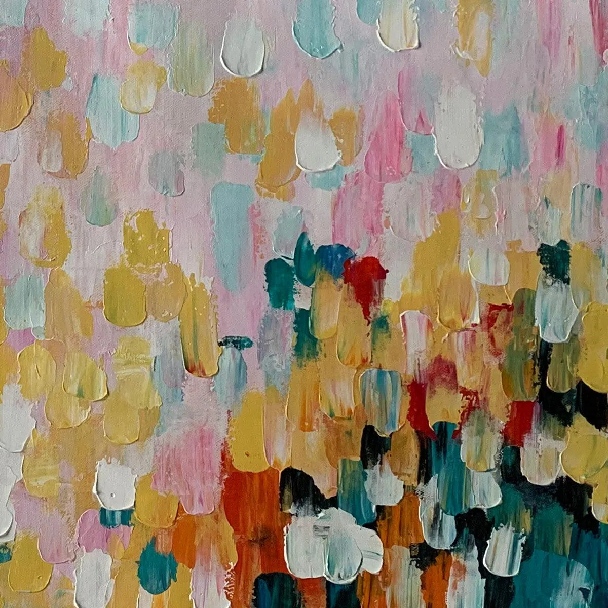 CONFETTI GARDEN: Abstract Floral Painting in Pink, Yellow, and Teal, Panoramic Canvas, Modern Wall Art