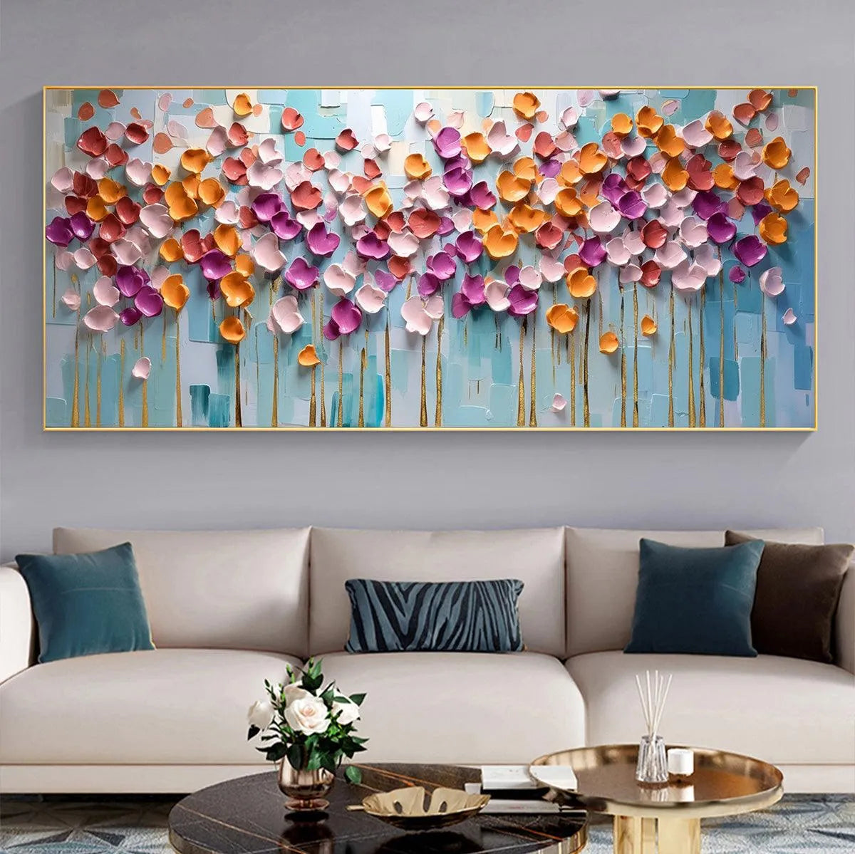 Colorful Petals Oil Painting - Abstract Floral Wall Art