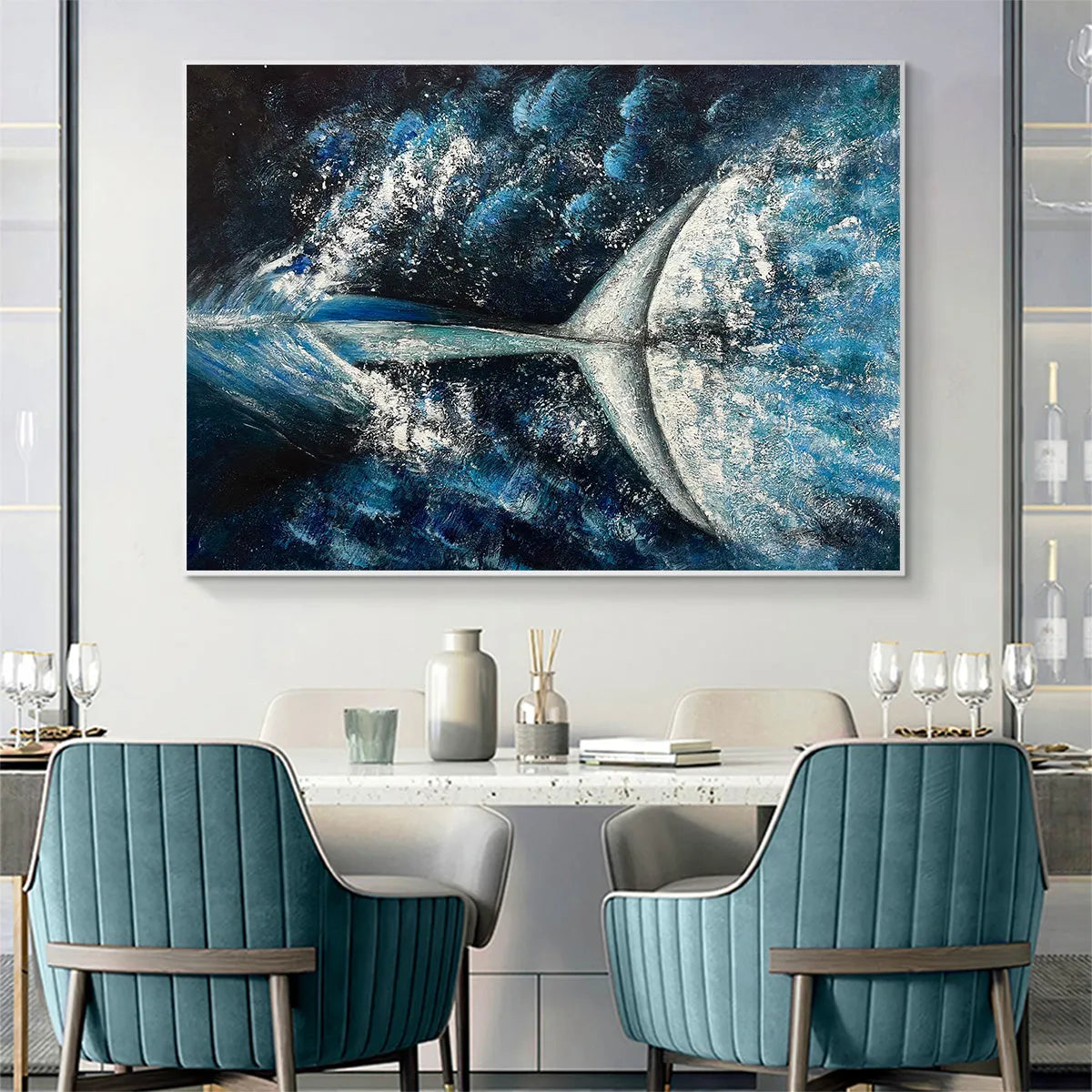 WHALE'S GRACE: Textured Whale Tail Painting, Ocean Animal Art, Blue, Living Room, Bedroom, Office