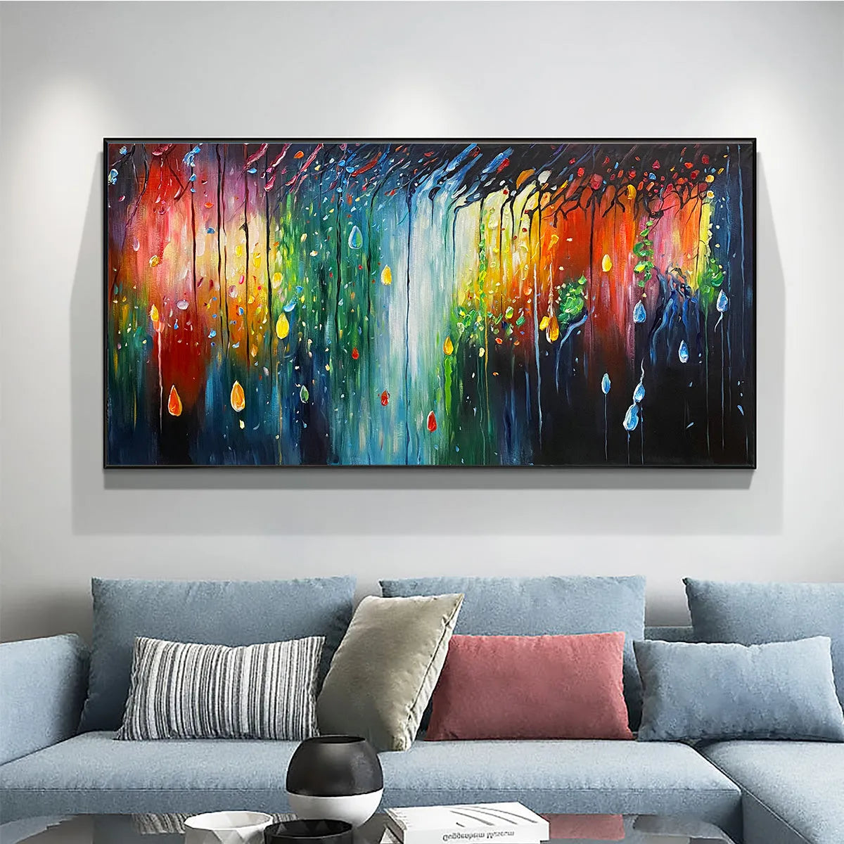 RAINFOREST MELODY: Abstract Painting, Colorful Waterfall, Living Room, Dining Room, Office