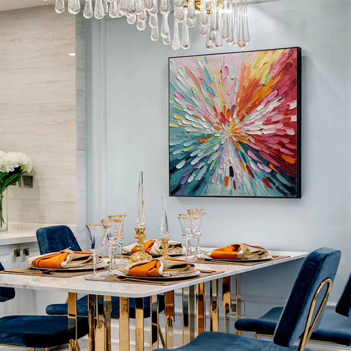 Colorful Abstract Burst Oil Painting - Modern Art