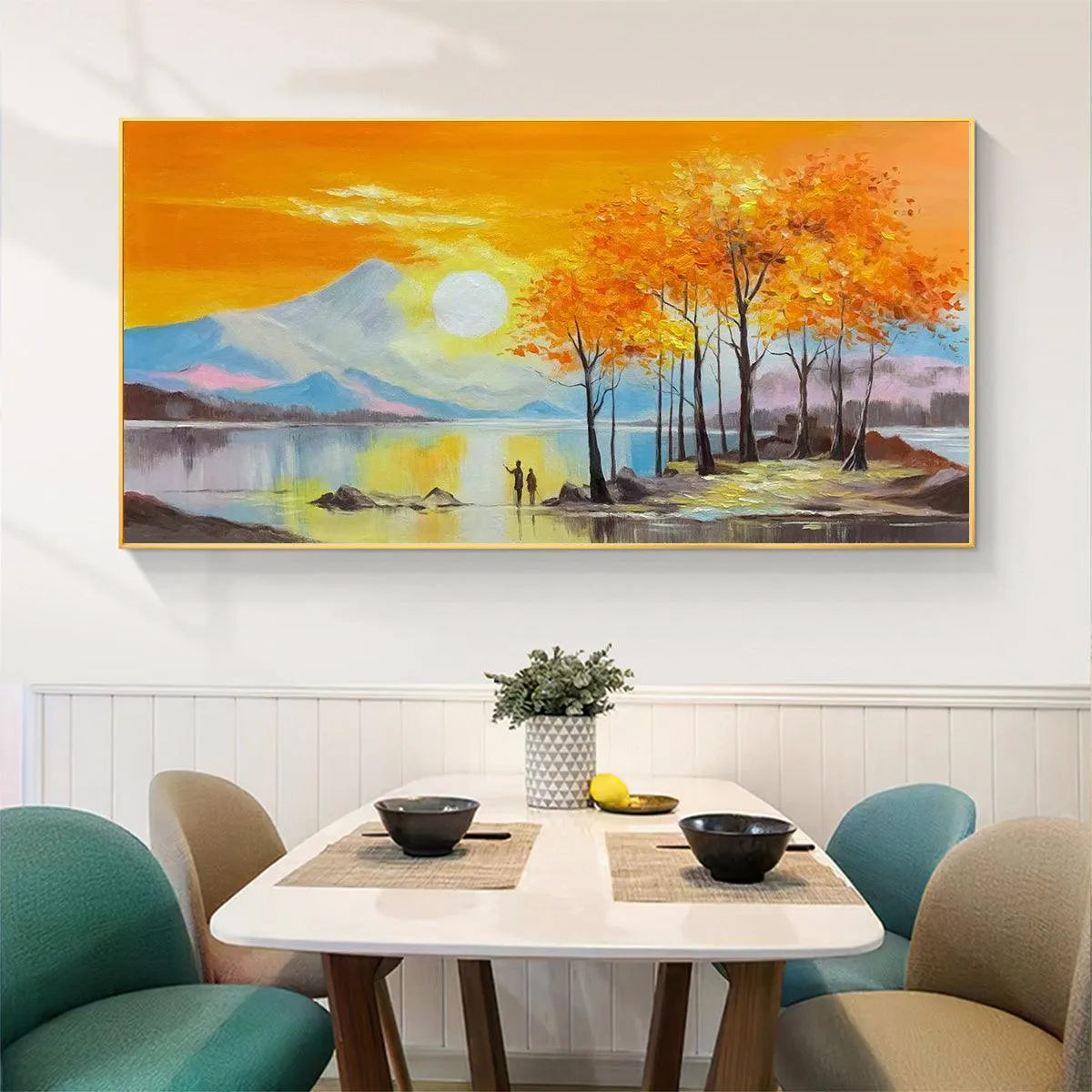 Sunset Landscape Oil Painting - Vibrant Orange Art