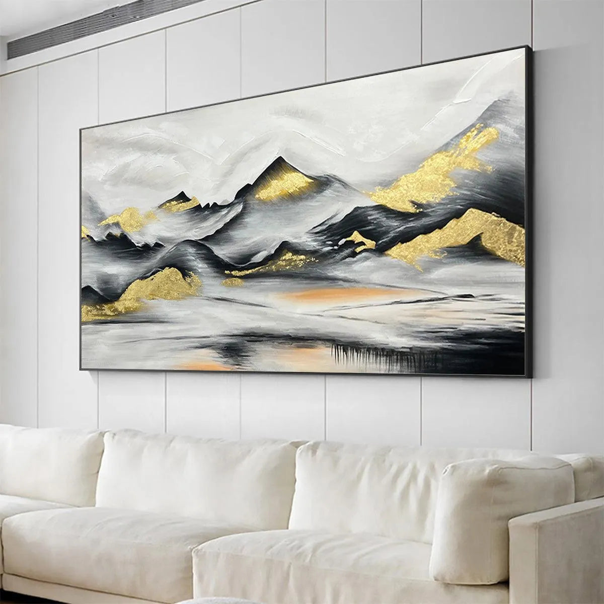 Black and Gold Mountain Oil Painting - Abstract Art