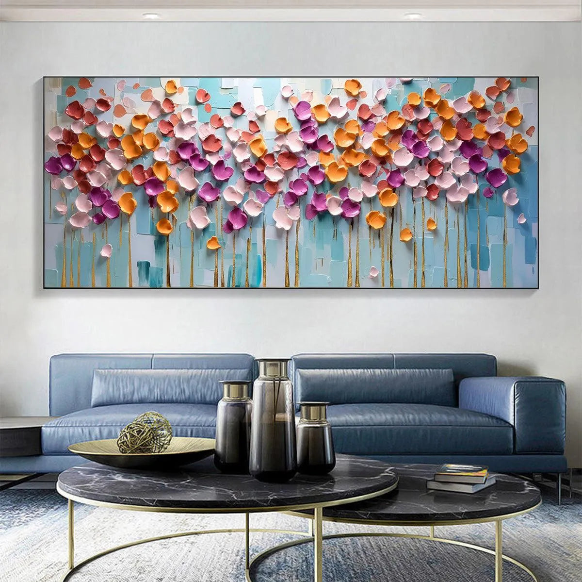 Colorful Petals Oil Painting - Abstract Floral Wall Art