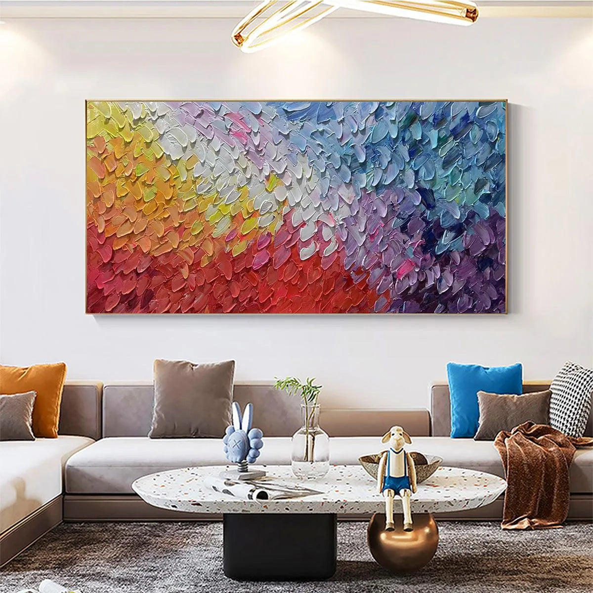 CHROMATIC FLOW: Colorful Abstract Painting, Textured Impasto, Panoramic Canvas, Modern Wall Art