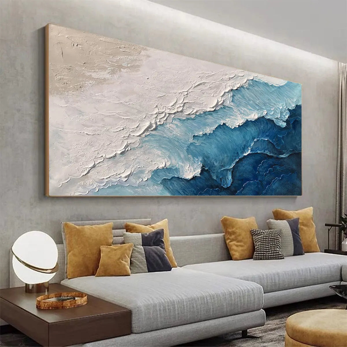 OCEAN WHISPERS: Textured Seascape Painting, Ocean Waves, Blue and White, Living Room, Bedroom