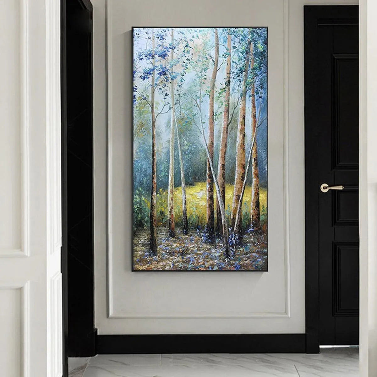 BIRCHLIGHT GLADE: Vertical Forest Landscape Oil Painting