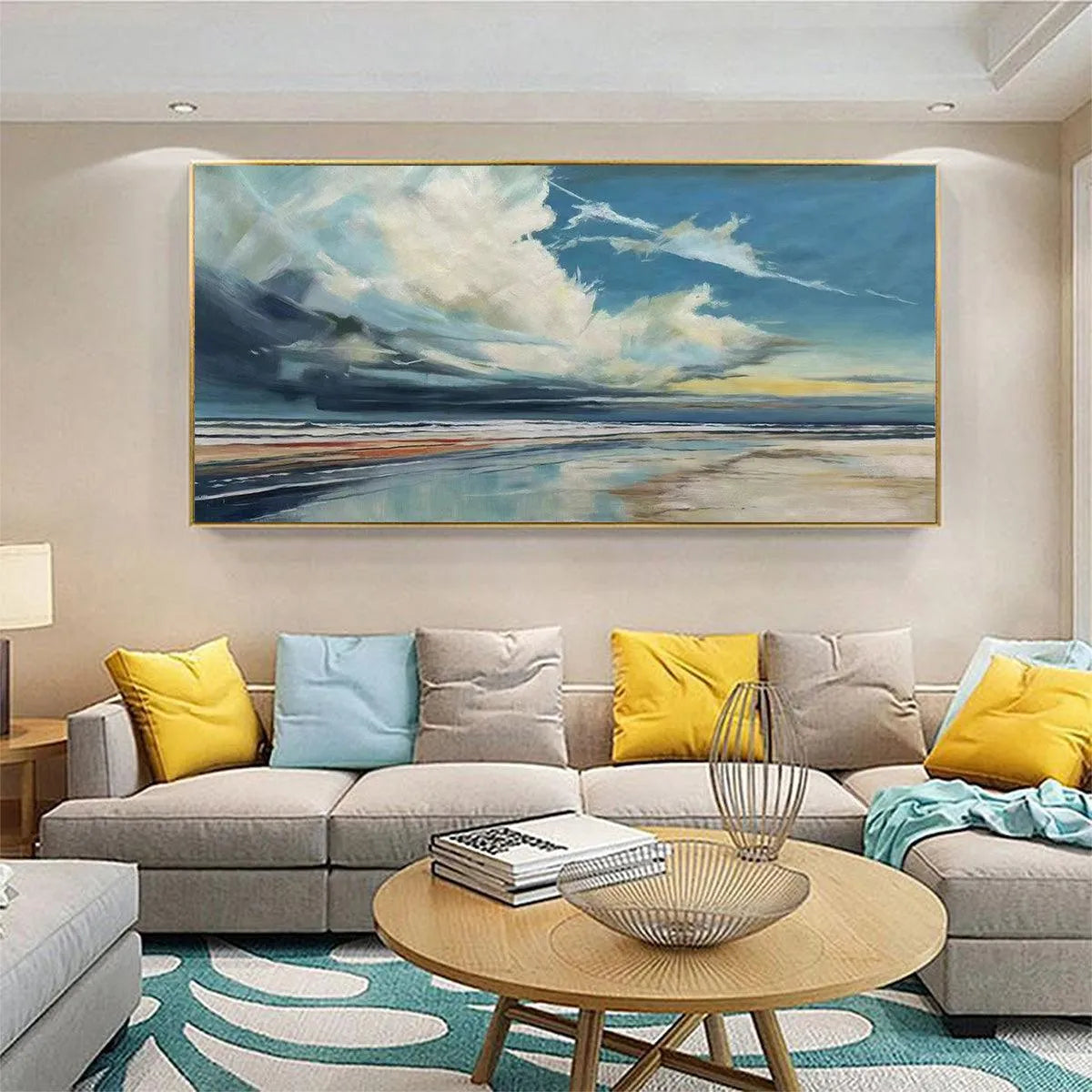 Blue Beachscape Oil Painting - Serene Coastal Decor