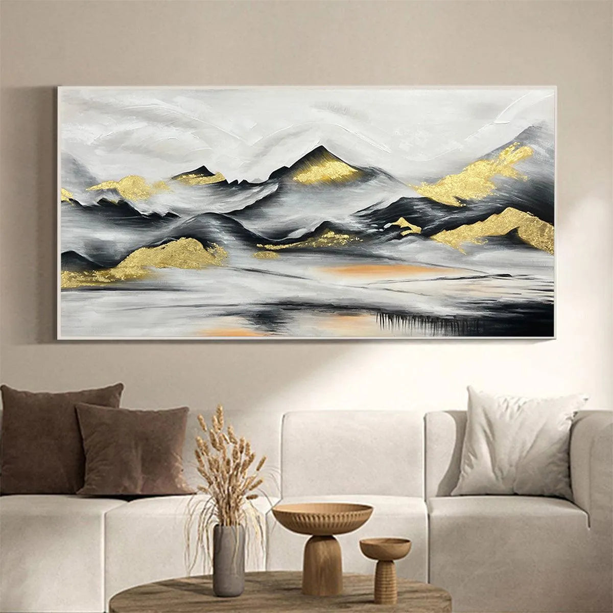 Black and Gold Mountain Oil Painting - Abstract Art