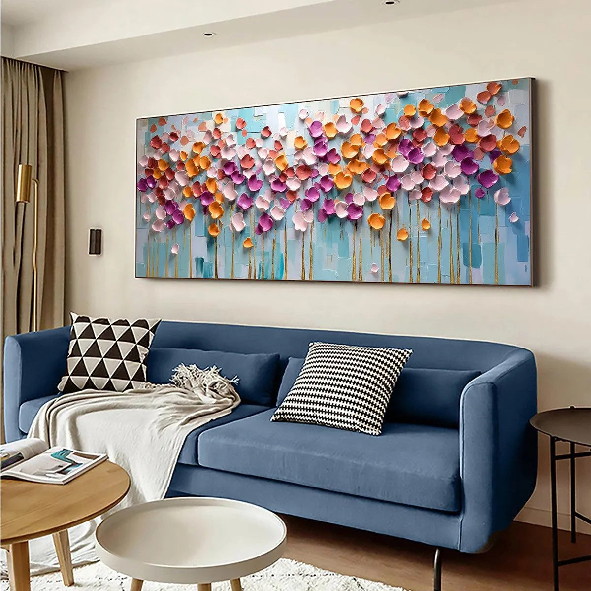 Colorful Petals Oil Painting - Abstract Floral Wall Art