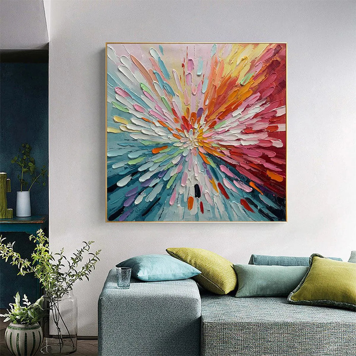 Colorful Abstract Burst Oil Painting - Modern Art