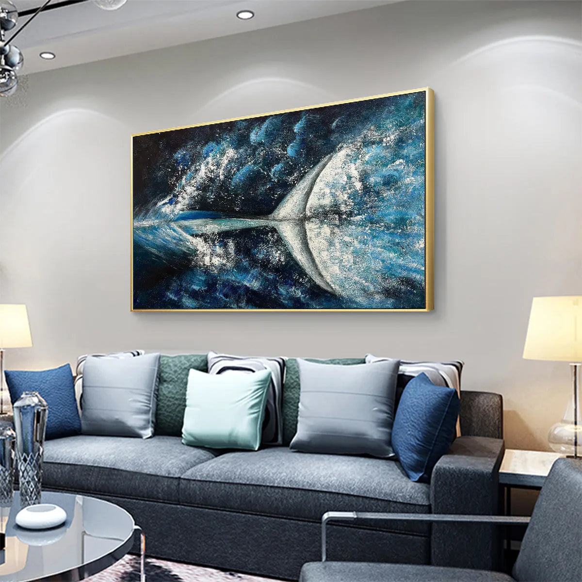 WHALE'S GRACE: Textured Whale Tail Painting, Ocean Animal Art, Blue, Living Room, Bedroom, Office