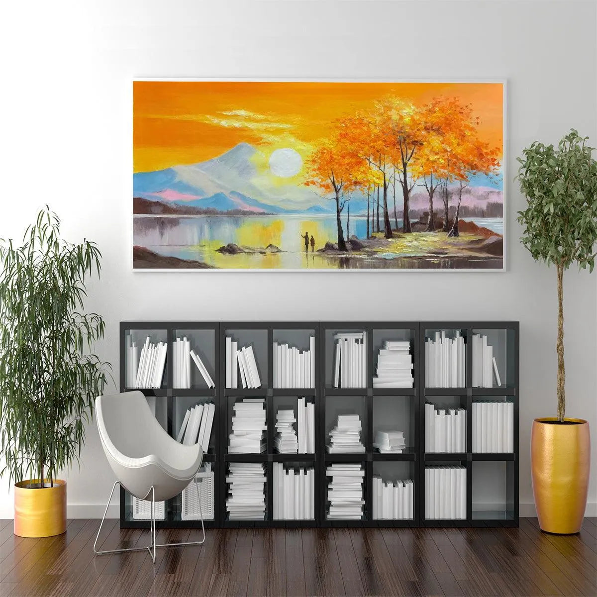 Sunset Landscape Oil Painting - Vibrant Orange Art